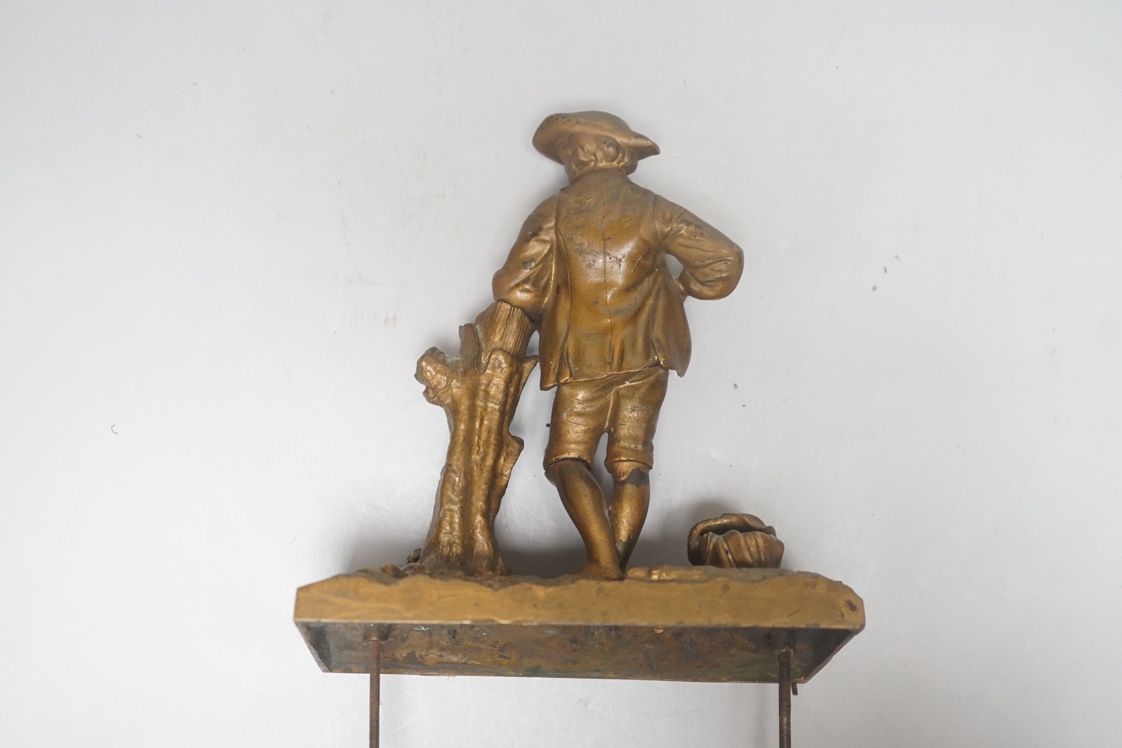 A 19th century bronze figural clock mount, 17cm tall excl base pins